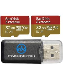 32GB SanDisk Extreme (Two Pack) 4K Micro Memory Card (SDSQXAF-032G-GN6MA) UHD Video Speed 30 UHS-1 V30 32G MicroSD HC Bundle with Everything But Stromboli Card Reader