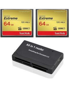 SanDisk Extreme 64GB CompactFlash CF Memory Card (2 Pack) Works with Canon EOS 5D Mark IV Digital DSLR Cameras HD UDMA 7 (SDCFXSB-064G-G46) Bundle with Everything But Stromboli Combo Reader