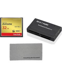 Canon EOS 5D Mark IV CompactFlash Memory Card SanDisk Extreme 32GB works with Mark III Digital DSLR Camera HD UDMA 7 (SDCFXSB-032G-G46) with Everything But Stromboli Combo Cloth and Combo Reader