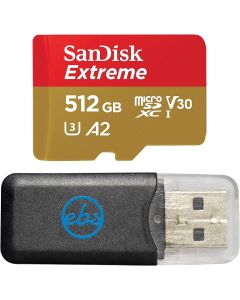 SanDisk Extreme 512GB V30 A2 MicroSDXC Memory Card Works with DJI Mavic 3 Fly, Mavic 3 Cine, Mavic 3 Drone (SDSQXAV-512G-GN6MN) 4K U3 UHS-I Bundle with 1 Everything But Stromboli Micro SD Card Reader