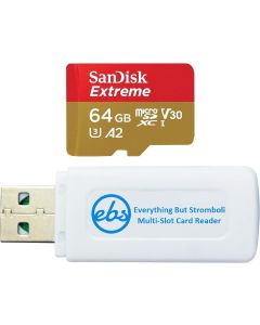 SanDisk Extreme 64GB MicroSDXC Memory Card for DJI Pocket 2 Osmo Series UHS-1 U3 / V30 A2 4K Class 10 Speed Grade 3 (SDSQXA2-064G-GN6MN) Bundle with 1 Everything But Stromboli SD & Micro Card Reader