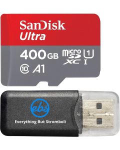 SanDisk 400GB Ultra Micro SDXC Memory Card Works with Samsung Galaxy A7 (2018), A9 (2018) Cell Phone UHS-I Class 10 (SDSQUAR-256G-GN6MN) Bundle with (1) Everything But Stromboli MicroSD Card Reader